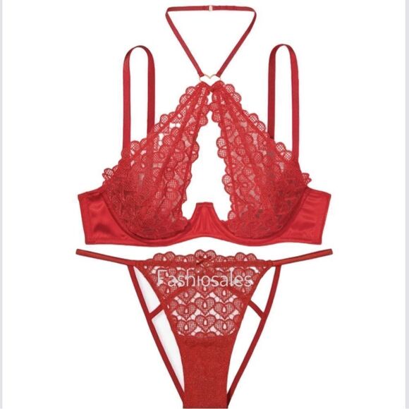 Victorias Secret Dream Angels Sweetheart Lace Ouvert cup Halter bra & panty Set - Picture 4 of 15